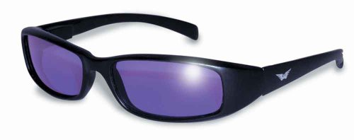 Global Vision New Attitude Motorcycle Glasses with Flames (Black Frame/Purple Lens)