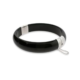 Stunning Genuine Black Onyx and Sterling Silver Bangle by