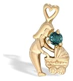 14K Yellow Gold Round Created Alexandrite Mother with Child Pendant