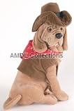 Wildlife / Domestic Animals : Sitting Bloodhound Cowboy Dog w/ Vest, Hat, Scarf 12 Plush Stuffed Animal Toy