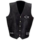 Giovanni Navarre Italian Stone Genuine Leather Vest With Embroidered Christian Patches GFVFISH Medium
