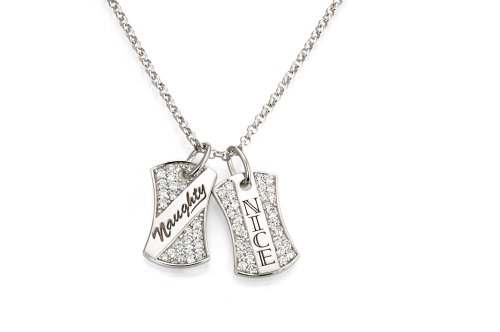 Sterling Silver Cubic Zirconia 'Statements' Naughty & Nice Dog Tag Pendant by Crislu, 16'-18'