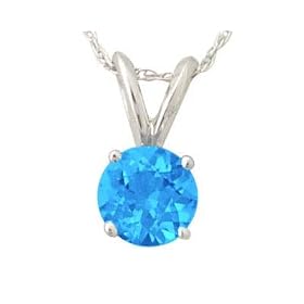 All-Natural Genuine 7 mm, Round Blue Topaz pendant set in 14k White Gold by Blue-Topaz Sets