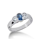 0.3 Ct Diamond Sapphire Ring Engagement Oval Cut Bezel Fashion 14k White Gold