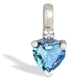 14K White Gold Genuine Heart Blue Topaz and Diamond Pendant