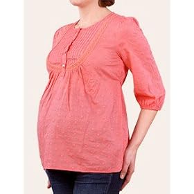 Motherhood Maternity: 3/4 sleeve crochet detail maternity shirt