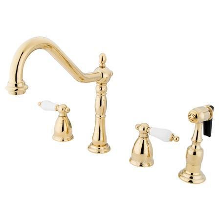 Kingston Brass Two Handle Widespread Deck Mount Kitchen Faucet with Brass Side Spray KB1792PLBS, Po