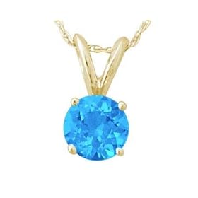 All-Natural Genuine 7 mm, Round Blue Topaz pendant set in 14k Yellow gold by Blue-Topaz Sets