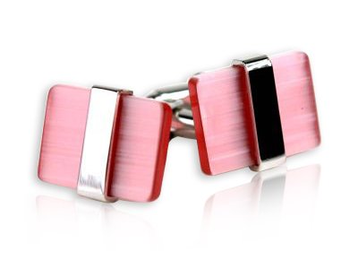 Trendy Banded Pink & Silver Catseye Cufflinks with Presentation Box