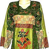 Cocktail Dress - Womens Dress Kaftan Long Sleeve Multicolored Silk Size S (kftn639)