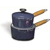 Chasseur 7 7/8 Inch Enamel Cast-Iron Sauce Pan With Wooden Handle, Blue