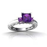 Search : 14K White Gold Genuine Square Amethyst and Diamond Ring