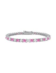 Pink Sapphire and Diamond Tennis Bracelet 14K White Gold 3.00 CT TGW