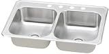 Elkay Celebrity Collection CR33212 33 Top Mount Double Bowl Stainless Steel Sink with 20-Gauge, 7 Bowl Depth, 3-1/2 Drain and Self-Rim: 2 Holes