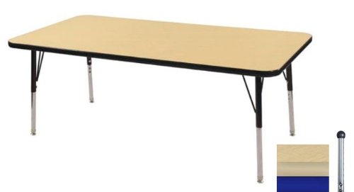 Early Childhood Resource ELR-14110-MMBL-SB 30 in. x 48 in. Maple Rectangular Adjustable Activity Table with Maple Edge and Blue Standard Leg Ball Glides