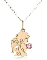 14k Yellow Gold Pink Cubic Zirconia Angel Girl Pendant Necklace, 13"