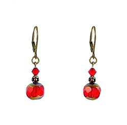 Earrings - E206 - Brass, Crystal and Glass Beads (8mm) ~ Siam Red