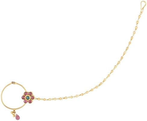 Sri Shringarr Women's Gold Finish With Rhodolite Kundan Nose Ring