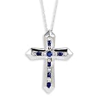 New 10k White Gold Blue White Sapphire Cross Necklace
