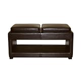 Dark Brown Full Leather Multifunctional Bench Ottoman By Wholesale Interiors