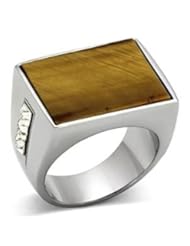 Jewelry: Mens Stainless Steel Flat Tiger Eye Ring - Mai Jewelry Shop & Hair Accessories