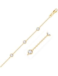 14K Yellow Gold Anklet with Round White Cubic Zirconia