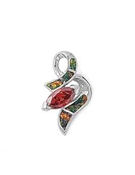 925 Sterling Silver Pendant With Lab Opal - Stone: Black Lab Opal W/ Garnet CZ