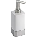 InterDesign Gia Ceramic Soap & Lotion Dispenser, for Kitchen or Bathroom Countertops - White/Brushed