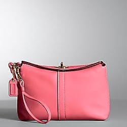 NEW AUTHENTIC COACH HAMPTONS LEATHER TURNLOCK CAPACITY WRISTLET 41503 (Coral)