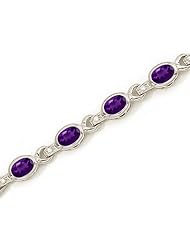 14K White Gold Oval Amethyst and Diamond Bracelet