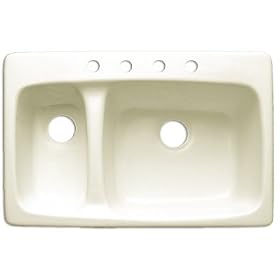 Peachtree Forge PF20 Forsyth Hi-Lo Bowl Kitchen Sink, 3-Hole, Biscuit by Peachtree Forge
