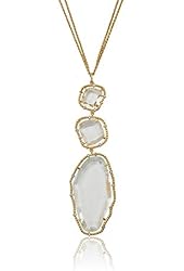 Riccova "Sliced Glass" 14k Gold-Plated Clear Sliced Stone with Cubic Zirconia Pendant on Double Strand Necklace
