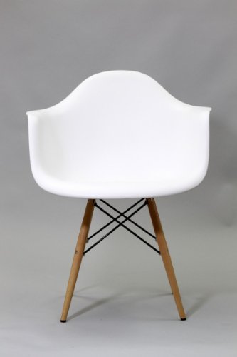 Eiffel Chair - White Plastic Arm Chair with Wood Eiffel Legs Eiffel Chair - White Plastic Arm Chair with Wood Eiffel Legs