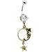 Antique Gold Crescent Moon and Dangle Star Belly Ring