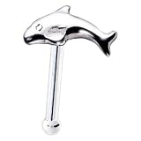 925 Sterling Silver Swimming Dolphin Nose Bone