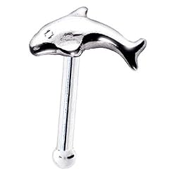 Sterling Silver Swimming Dolphin Nose Bone