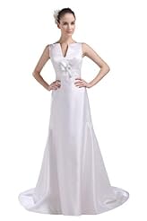 V-neck Belted Charmeuse  Dress with a Court Train 