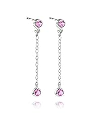 14k White Gold Pink Sapphire Gemstone and Diamond Earring