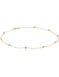 Duragold 14k Yellow Gold 3mm Mirror Bead with Small Oval Link Anklet, 10"