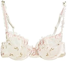 KOMTOP sexy bra 3D embroidery large size women underwear thin cup four color (38C, white)