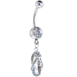 Crystalline Gem Embelished Flip Flop Sandal Dangle Belly Ring