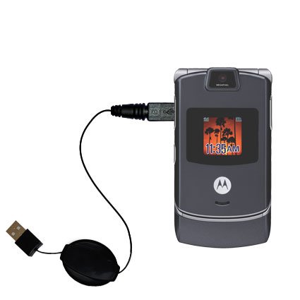 Retractable USB Cable for the Motorola RAZR V3c V3i V3m V3s V3x with Power Hot Sync and Charge capabilities - uses Gomadic TipExchange Technology