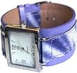 Wide Band wrist watch purple fuzz cloth band leather