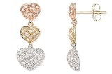 1/2 Carat Diamond 14K Tri Color Gold Triple Heart Earrings