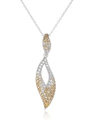 Sterling Silver Genuine Citrine and White Topaz Leaf Shaped Pendant Necklace, 18"