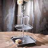 3 TIER SERVER WITH VASE - 3 TIER SQUARE TRAY SERVER WITH VASE - Silver cake stand