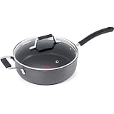 Jamie Oliver by T-fal C9423364 Nonstick Hard Anodized Thermo-Spot Heat Indicator 4.45-Quart Deep Saute Pan / Fry Pan Cookware, Black