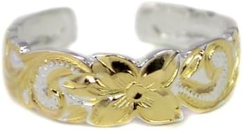 Hawaiian Sterling Silver Yellow Gold Vermeil Scroll Toe Ring 6mm