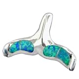 Rhodium Silver Opal Whale Tail Pendant Hawaiian Jewelry