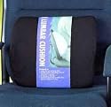 Lumbar Cushion - Black 12 inch polyurethane foam molded to curve around to the sides of the back. Supports the lumbar and sacral regions of the spinal column while sitting. May be used in chair or car. Washable, removable covers.
